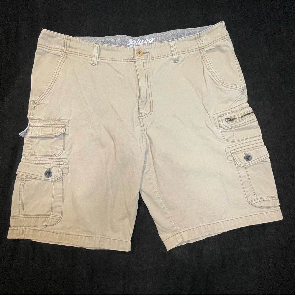 Plugg Shorts Men 38 Cargo Tan Flat Front Medium Wash Hiking Work Utility